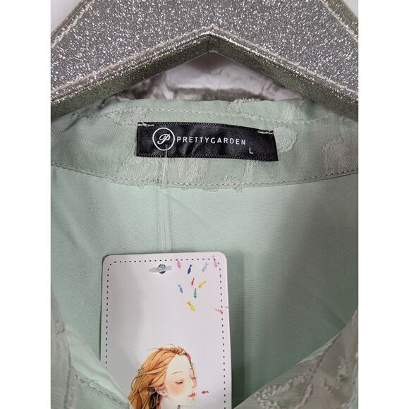 PRETTY GARDEN Boho Artsy Cottage Jacquard Floral Shirt Green Feminine Large NWT - Picture 6 of 8